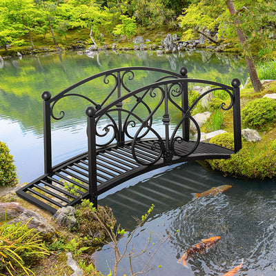 Outsunny 102L x 48W x 49H Classic Metal Garden Bridge with Safety Railings Arc Footbridge Decorative Pond Bridge for Backyard Creek Stream, Black 