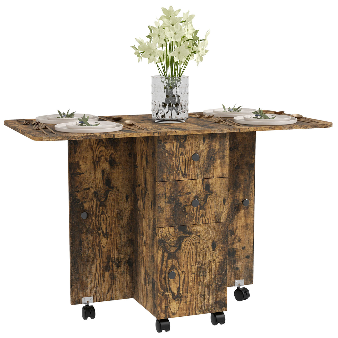 HOMCOM Multi-Storage Six-Person Drop Leaf Dining Table -  Rustic Brown 