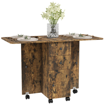 HOMCOM Multi-Storage Six-Person Drop Leaf Dining Table -  Rustic Brown 