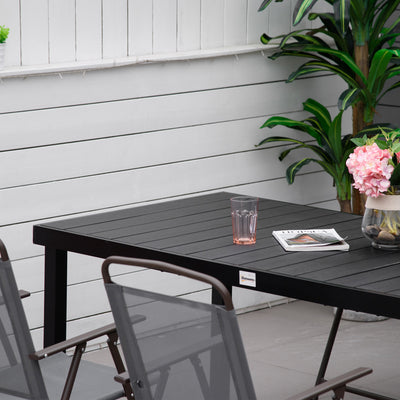 Outsunny Aluminium Outdoor Garden Dining Table for 8 People, Faux Wood Top, for Garden, Patio, 190 x 90 x 74cm, Black 