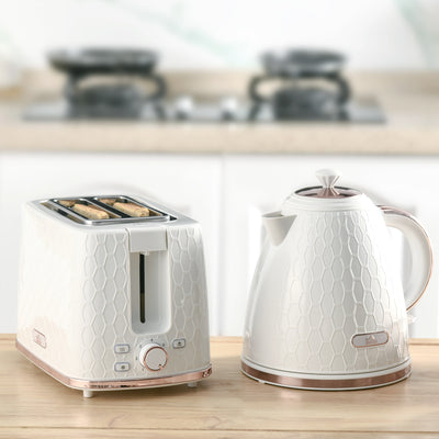 HOMCOM 1.7L 3000W Fast Boil Kettle & 2 Slice Toaster Set, Kettle and Toaster Set with Auto Shut Off, Browning Controls, White 