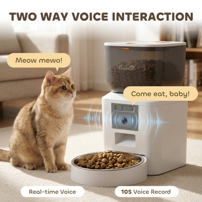 PawHut Automatic Cat Feeder with Camera, 2.4G WiFi, APP Control 4L Pet Feeder 1-10 Meals with 2-Way Audio, Dual Power Supply