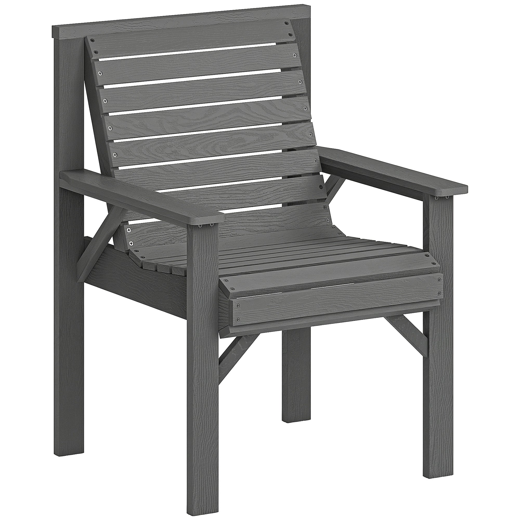 Outsunny Wooden Garden Dining Chair, Outdoor Chair Garden Armchair with Curved Seat and Wide Armrests, Grey Embossed Finish 