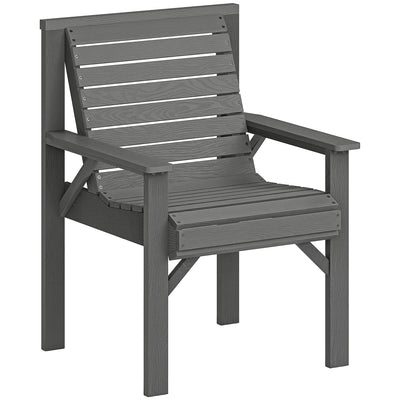 Outsunny Wooden Garden Dining Chair, Outdoor Chair Garden Armchair with Curved Seat and Wide Armrests, Grey Embossed Finish 
