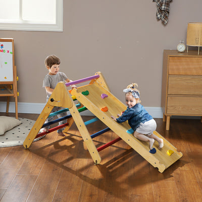 AIYAPLAY Toddler Climbing Frame for Kids, with Ramp, 3-in-1 Wooden Pikler Triangle Set for 18-48 Months, Multicolour 