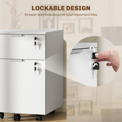 HOMCOM Two-Drawer Lockable Filing Cabinet - White 
