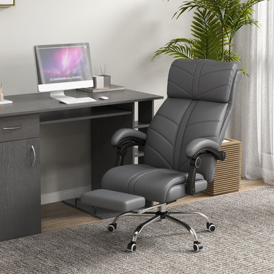 Vinsetto High Back Vibration Massage Office Chair, Heated Reclining PU Leather Computer Chair with Footrest, Grey 