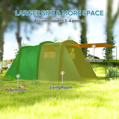 Outsunny Inflatable 3-4 Man Tunnel Tent w/ Air Pump, Living Area & Vestibule, Waterproof Family Camping Air Tent w/ Sewn In Groundsheet & Removable Footprint for Camping, Hiking, Blue 