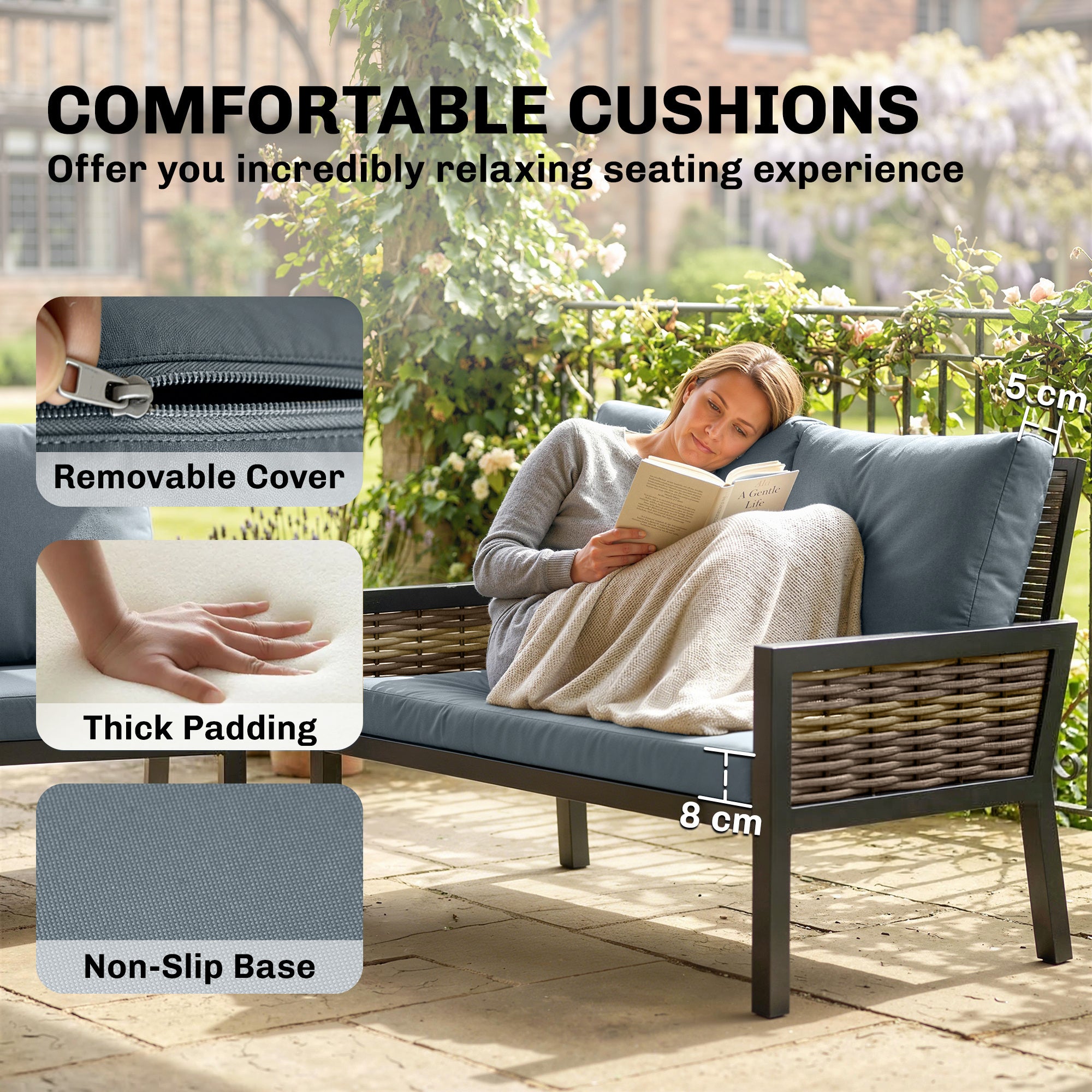 Outsunny 4 Seater Rattan Garden Furniture Set with 2 Armchairs, Loveseat, Coffee Table, Garden Sofa Set with Cushions, Grey 