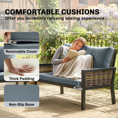 Outsunny 4 Seater Rattan Garden Furniture Set with 2 Armchairs, Loveseat, Coffee Table, Garden Sofa Set with Cushions, Grey 