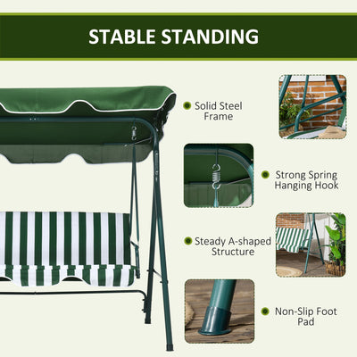 Outsunny 3-Seat Swing Chair Garden Swing Seat with Adjustable Canopy for Patio, Green 