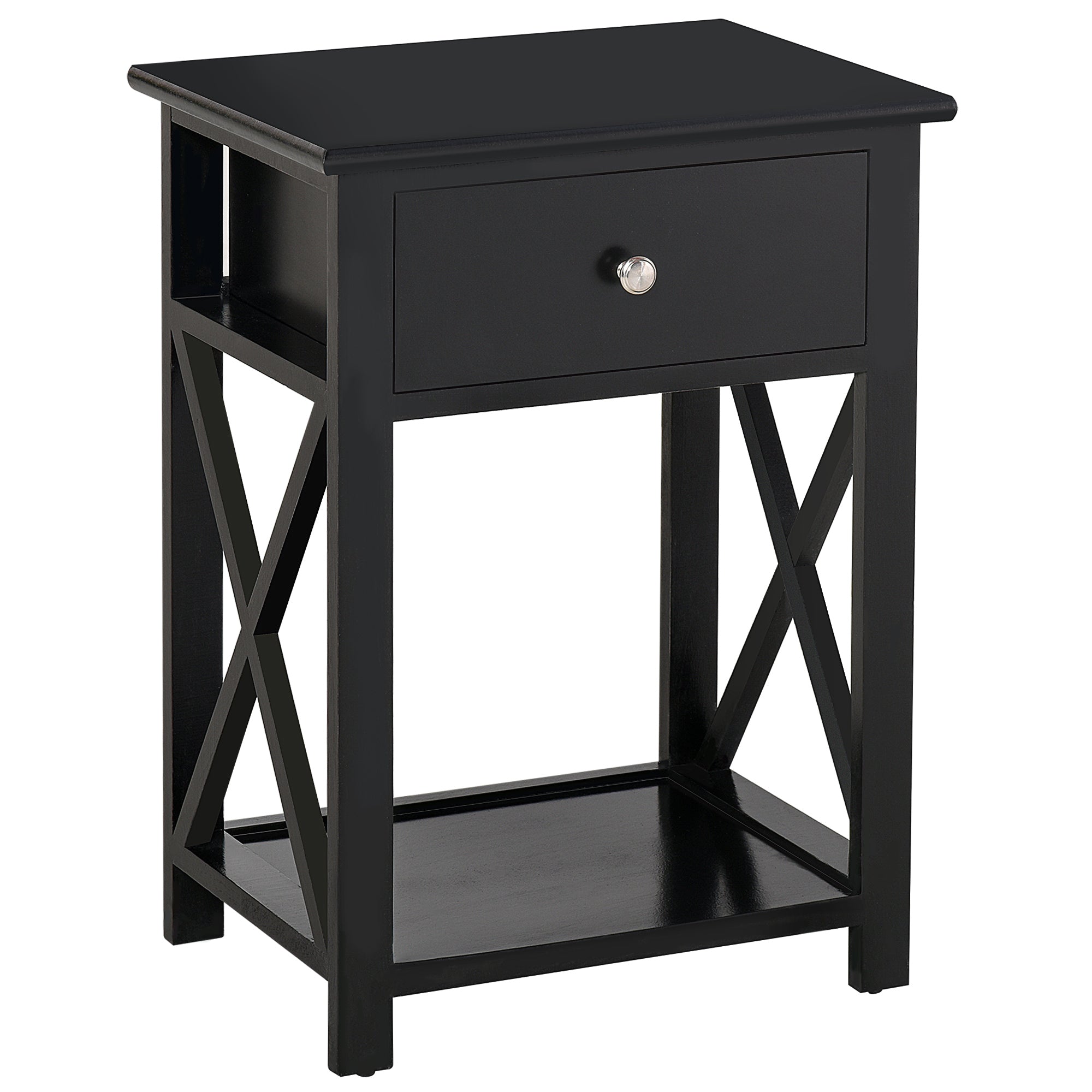HOMCOM End Table, Sofa Side Table with Drawer X Bar Bottom Storage Shelf, Nightstand Bedside Table for Bedroom or Living Room Black 
