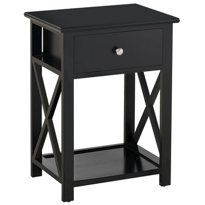 HOMCOM End Table, Sofa Side Table with Drawer X Bar Bottom Storage Shelf, Nightstand Bedside Table for Bedroom or Living Room Black 