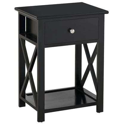 HOMCOM End Table, Sofa Side Table with Drawer X Bar Bottom Storage Shelf, Nightstand Bedside Table for Bedroom or Living Room Black 