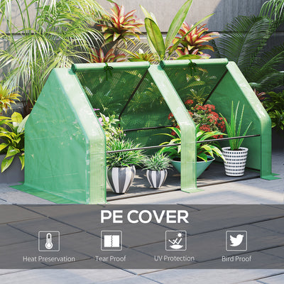 Outsunny Mini Small Greenhouse with Steel Frame & PE Cover & Zippered Window Poly tunnel Steeple for Plants Vegetables, 180 x 90 x 90 cm, Green 