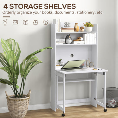HOMCOM Foldable Desktop, Computer Desk with Storage Shelves, 80 x 69 x 155 cm, White 