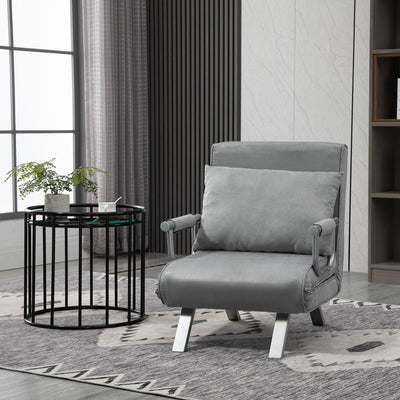 HOMCOM Suedette Adjustable Back Futon Sofa Chair - Grey 