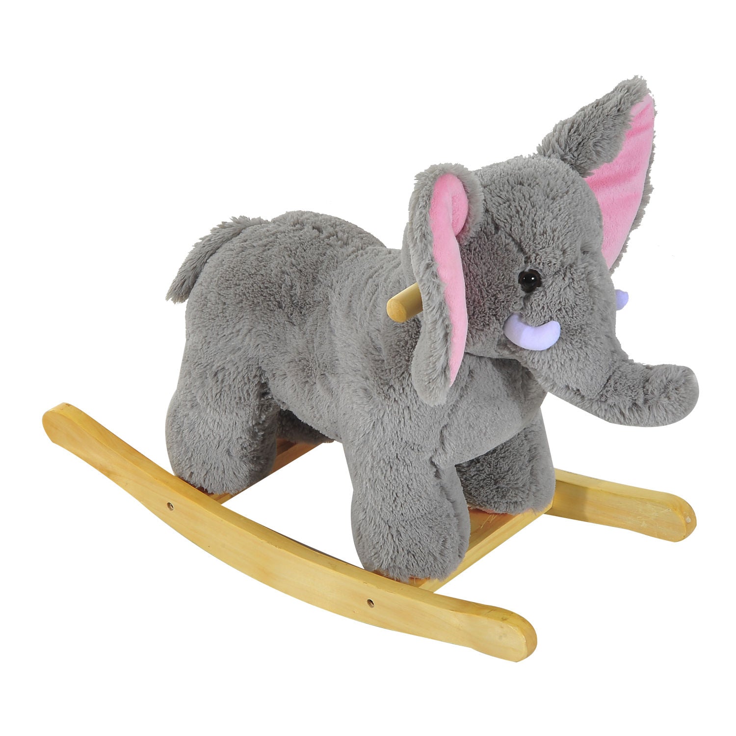 HOMCOM Kids Children Rocking Horse Plush Ride on Animal Wooden Riding Traditional Rocker Gift w/32 nursery rhymes (Grey Elephant) 