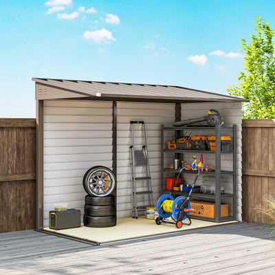 Outsunny 5 x 9ft Galvanised Metal Garden Shed with Foundation Kit, Outdoor Lean-to Shed, Tool Storage House with Lockable Doors, Gloves and 2 Air Vents for Patio, Garden, Brown 