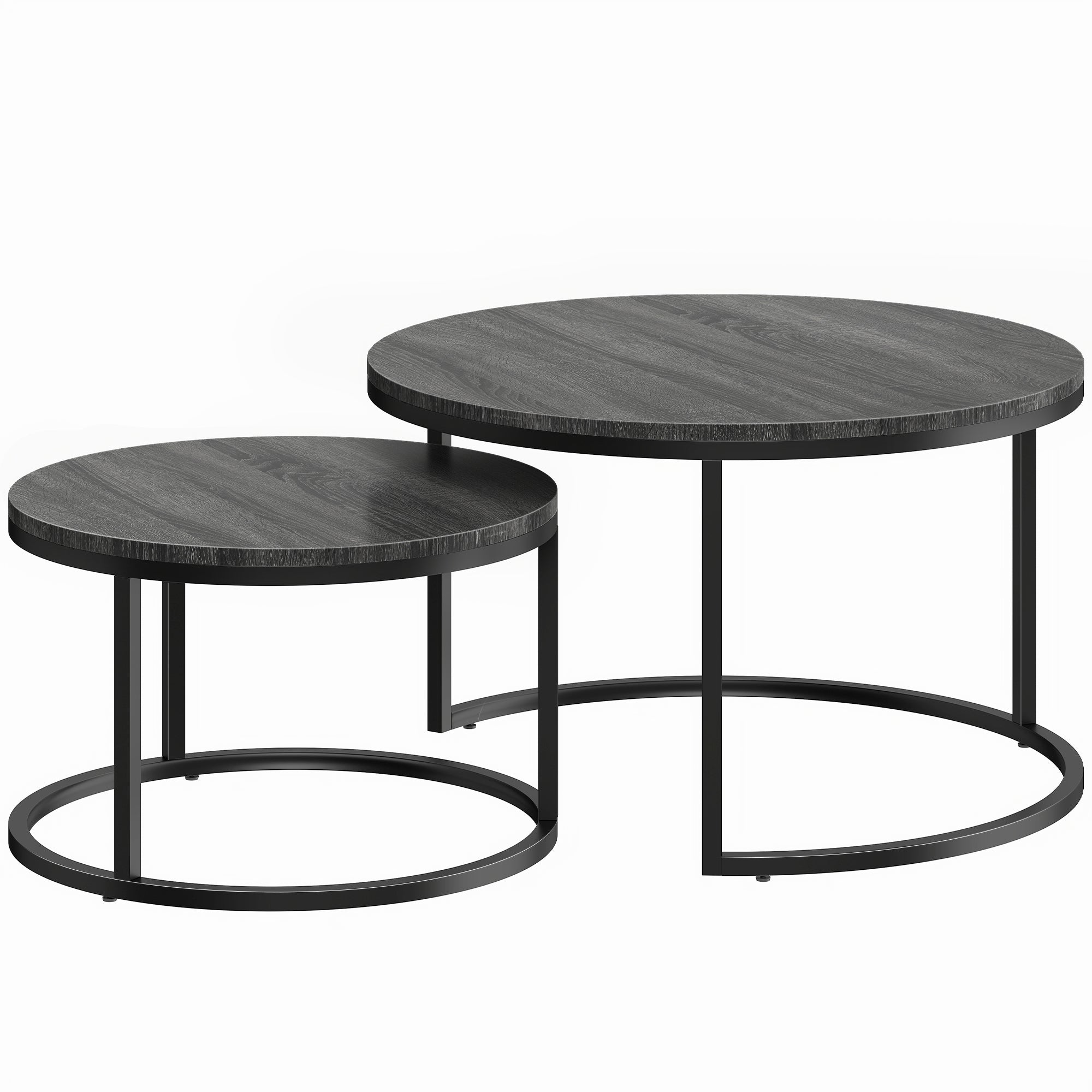HOMCOM Set of Two Wood-Effect Stacking Tables - Black Wood Grain 