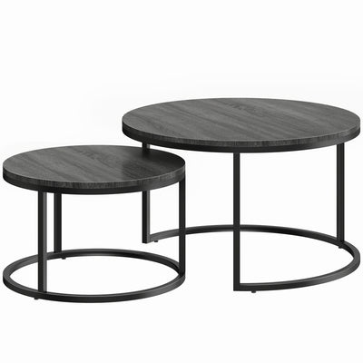 HOMCOM Set of Two Wood-Effect Stacking Tables - Black Wood Grain 