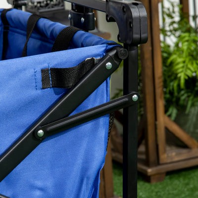 Outsunny Folding Trolley Cart Storage Wagon Beach Trailer 4 Wheels with Handle Overhead Canopy Cart Push Pull for Camping, Blue 