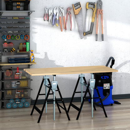 HOMCOM Set of 2 Adjustable Telescopic Builders Trestle, DIY Steel Work Bench Carpenter, Folding Saw Horse Tools Black 