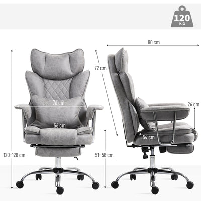 HOMCOM Leathaire Reclining Office Chair with Lumbar Support Pillow - Grey 