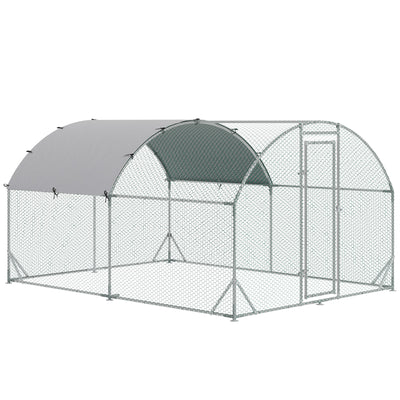 PawHut Walk In Chicken Run Galvanised Chicken Coop Hen Poultry House Cage Rabbit Hutch Pet Playpen Garden with Water-Resist Cover, 2.8 x 3.8 x 2m 
