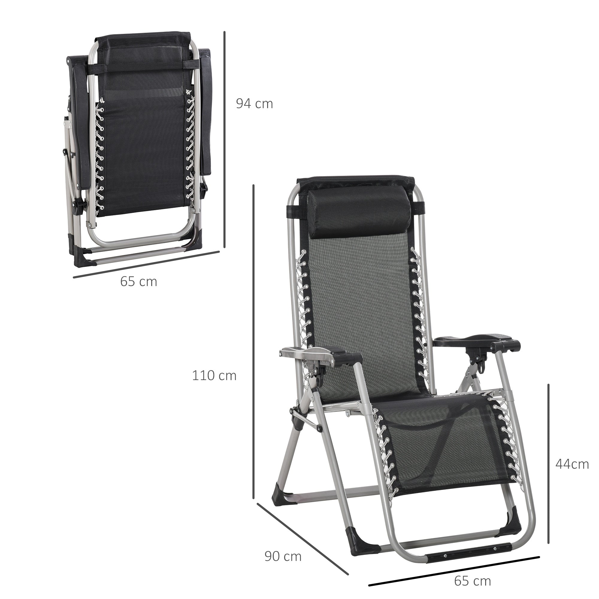 Outsunny 2 Piece Reclining Zero Gravity Sun Loungers with Cushions, Dark Grey 