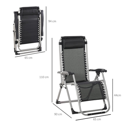 Outsunny 2 Piece Reclining Zero Gravity Sun Loungers with Cushions, Dark Grey 
