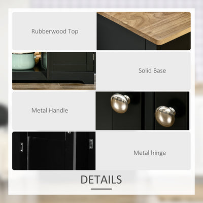 HOMCOM Sideboard with Rubberwood Top and Adjustable Shelves for Dining Room, Kitchen - Black 