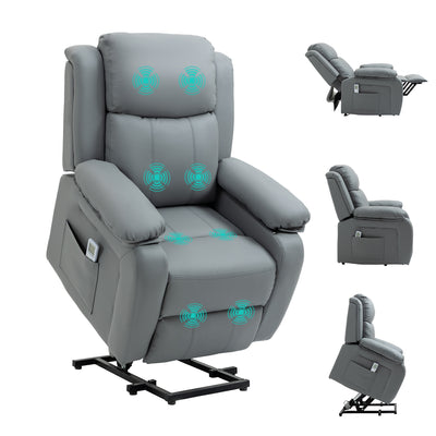 HOMCOM Electric Power Lift Recliner Chair Vibration Massage Reclining Chair with Remote Control and Side Pocket, Grey 