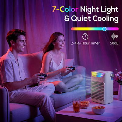 HOMCOM Air Cooler with Adjustable Head, Portable Air Conditioner with 3 Wind Speed, 2 Cool Mist, RGB Light, Grey 