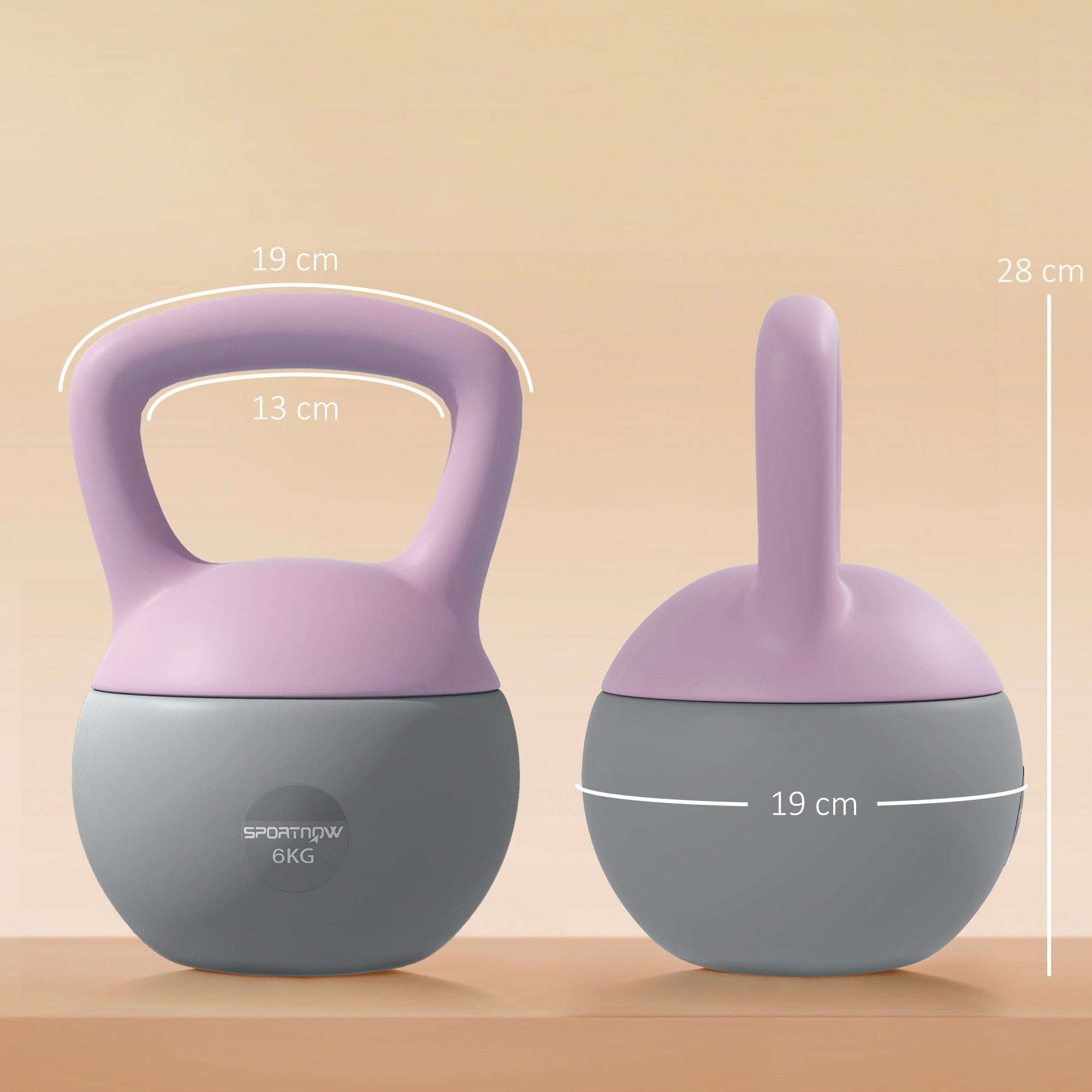 SPORTNOW Soft Kettlebell, 6kg Kettle Bell with Non-Slip Handle for Home Gym Weight Lifting and Strength Training, Purple and Grey 
