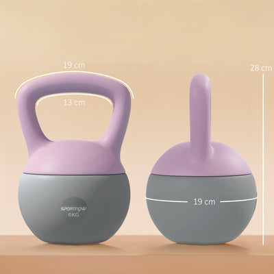 SPORTNOW Soft Kettlebell, 6kg Kettle Bell with Non-Slip Handle for Home Gym Weight Lifting and Strength Training, Purple and Grey 