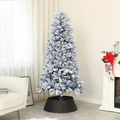 HOMCOM 6ft Flocked Artificial Christmas Tree with 700 Snow Frosted Tips, Metal Stand, Snowy Hinged Xmas Tree, Blue 