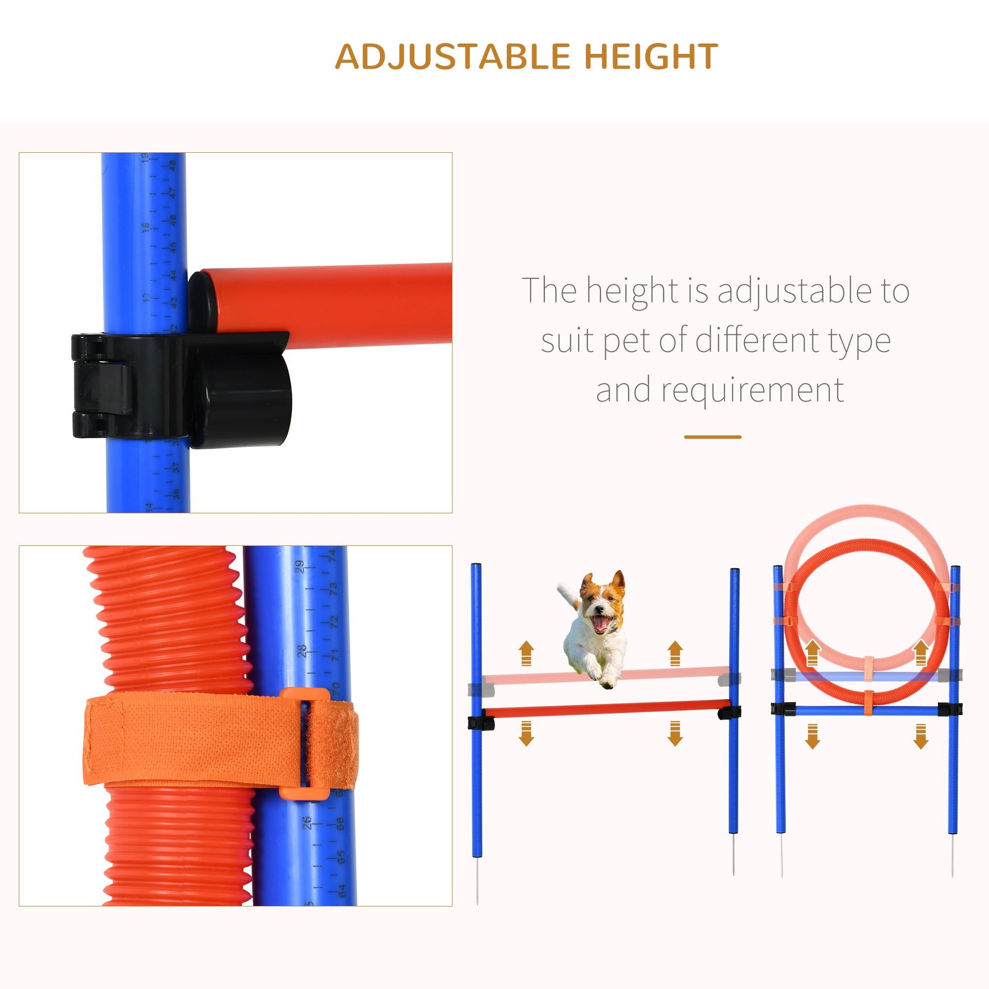 PawHut Pet Agility Training Equipment Dog Play Run Jump Obedience Training Set Adjustable (Pole + Hoop + Hurdle) 