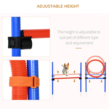PawHut Pet Agility Training Equipment Dog Play Run Jump Obedience Training Set Adjustable (Pole + Hoop + Hurdle) 