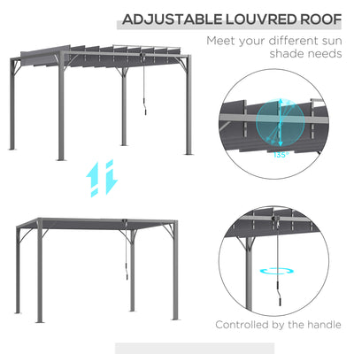 Outsunny 3 x 3(m) Outdoor Pergola with Retractable Roof, Aluminium Louvered Patio Gazebo Canopy for Lawn Garden Patio, Grey 