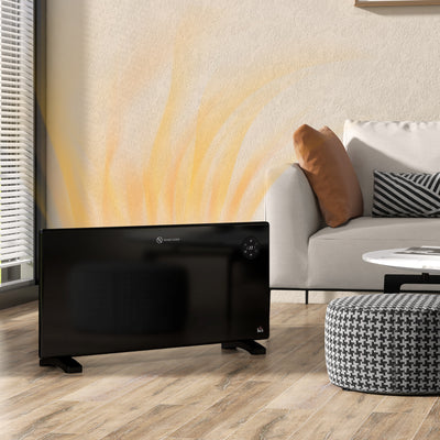 HOMCOM 2000W Electric Convector Heater, Freestanding or Wall Mounted, Space Heater with Adjustable Thermostat, Timer, Black 