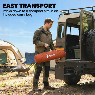 Outsunny Camping Windbreaker with Clear Windows, Carry Bag and Steel Poles, for Beach Caravan Campervan, 725 x 140cm, Orange 