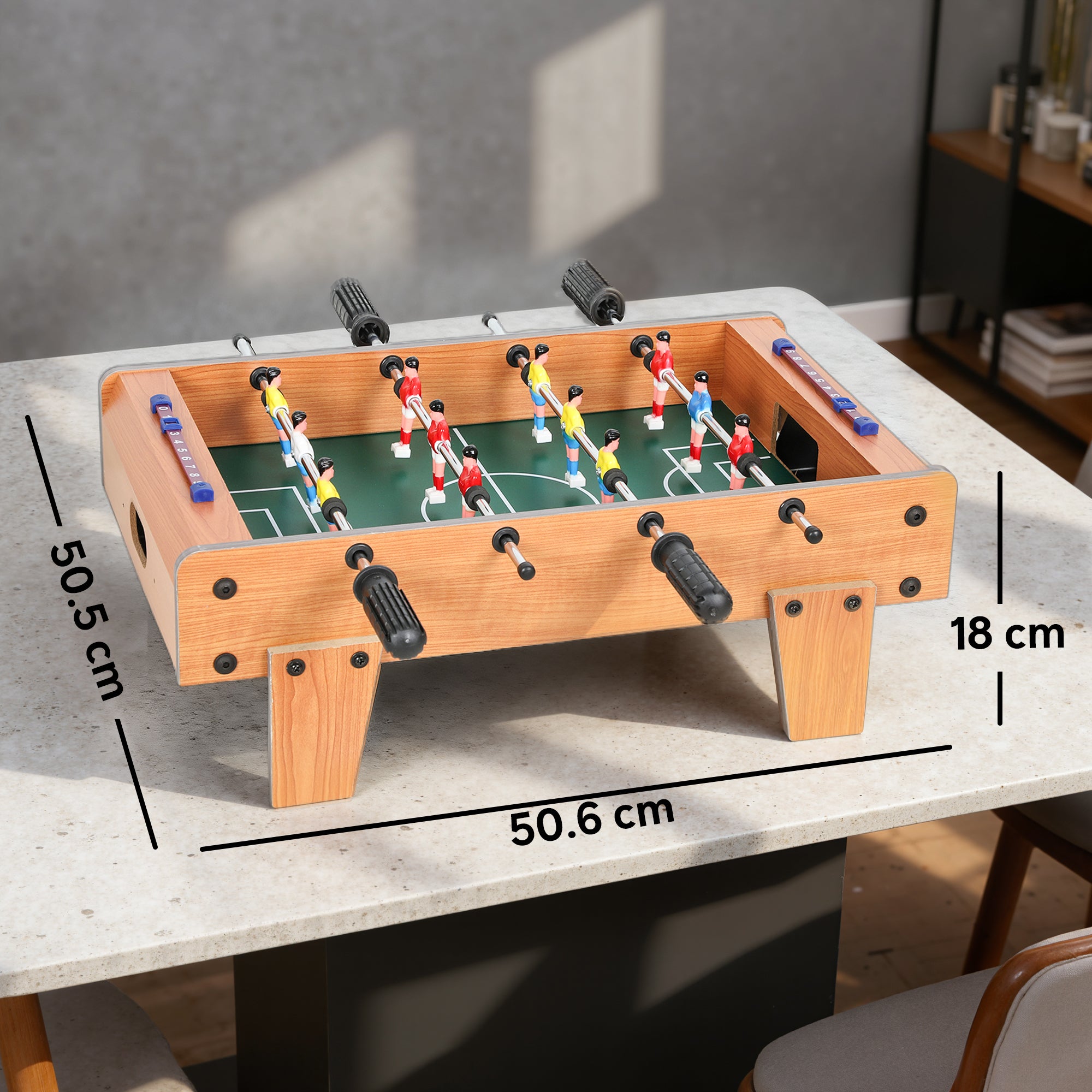 SPORTNOW 20 in Table-top Football Table with Stainless Steel Rods, Compact Foosball Table for Kids and Adults, All-Inclusive Foosball Game Set for Indoor, Nature Wood Finish 
