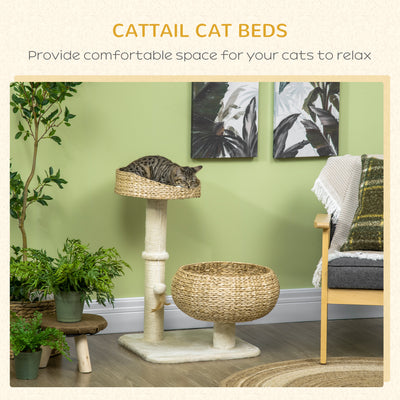PawHut 72cm Cat Tree Kitten Tower, with Sisal Scratching Post, Two Beds, Toy Ball 