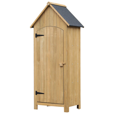 Outsunny Small Shed, Wooden Garden Storage Shed with 3 Shelves, Outdoor Tool Storage Cabinet with Tilt Roof and Lockable Door, 77.5 x 54.2 x 179.5 cm, Natural 