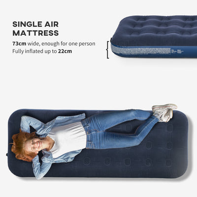 Outsunny Single Air Bed with Hand Pump, Inflatable Mattress with Flocked Surface for Guest, Camping, Travel, 191 x 73 x 22cm, Blue 