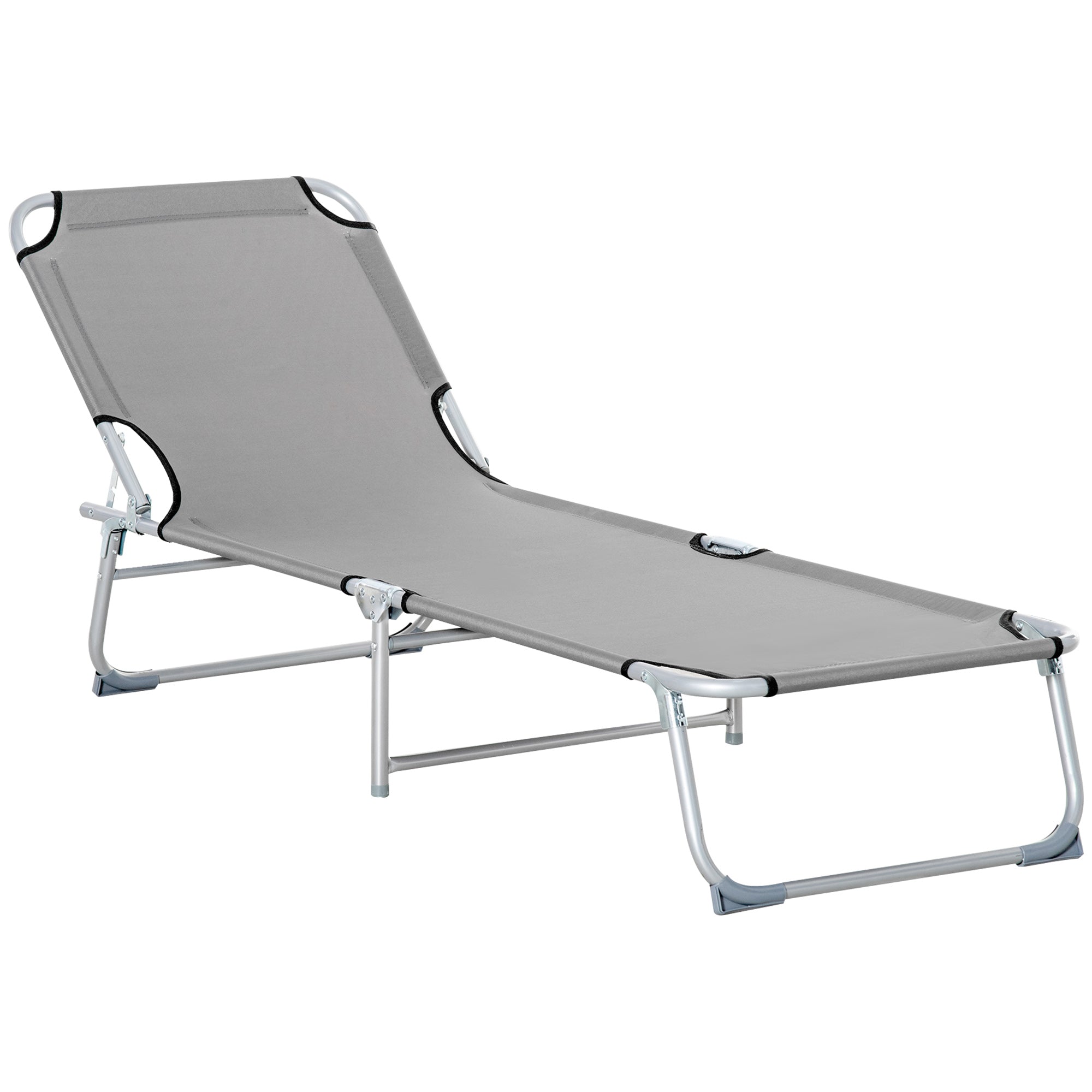 Outsunny Reclining Sun Lounger Chair Folding Camping Bed with 4-Position Adjustable Backrest, Grey 