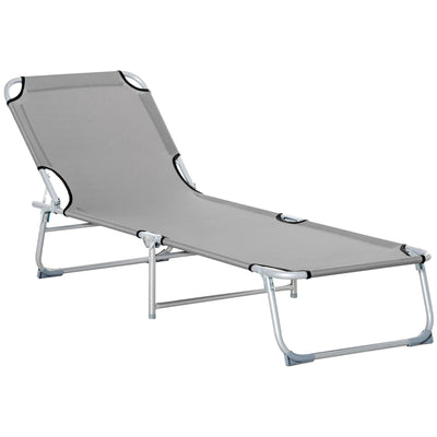 Outsunny Reclining Sun Lounger Chair Folding Camping Bed with 4-Position Adjustable Backrest, Grey 