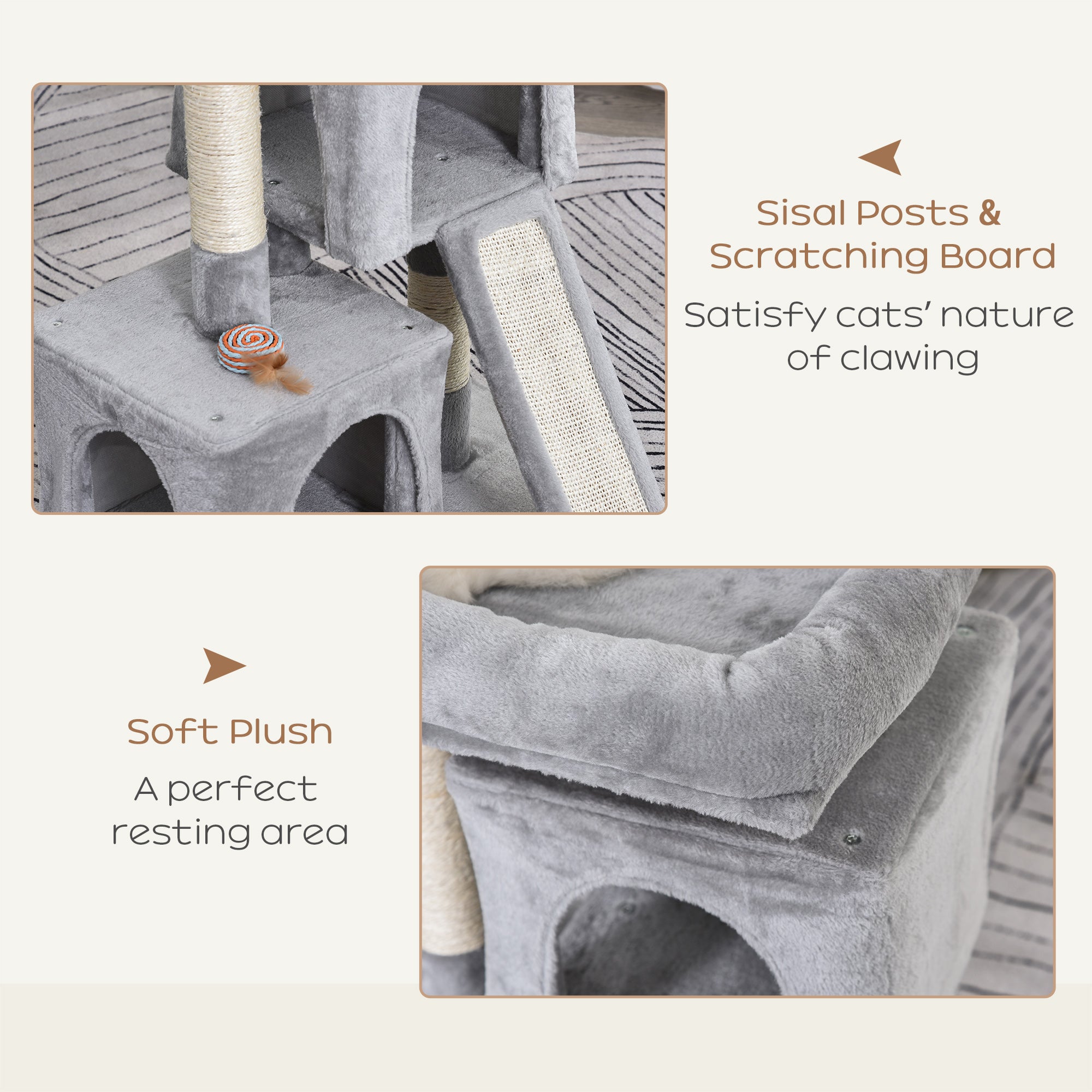 PawHut Cat Tree for Indoor Cats 83cm Cat Scratching Post Scratch Board Kitten Tower Climbing Frame Grey 