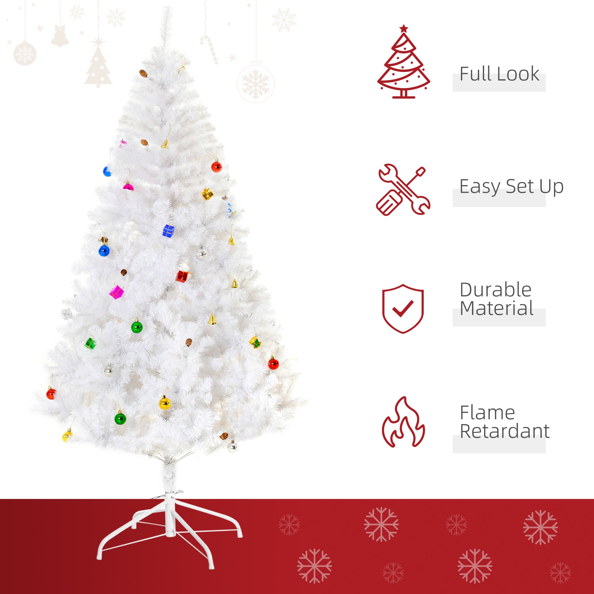 HOMCOM 6ft Snow Artificial Christmas Tree w/ Metal Stand Decorations Home Seasonal Elegant Faux White 